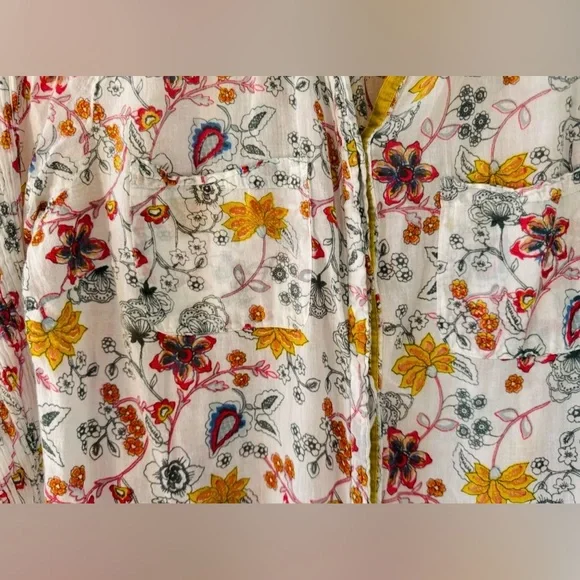 Boho Jane Floral Button Down -Size Small - Peace Sign on Back - 100% Cotton Boho - Picture 4 of 6